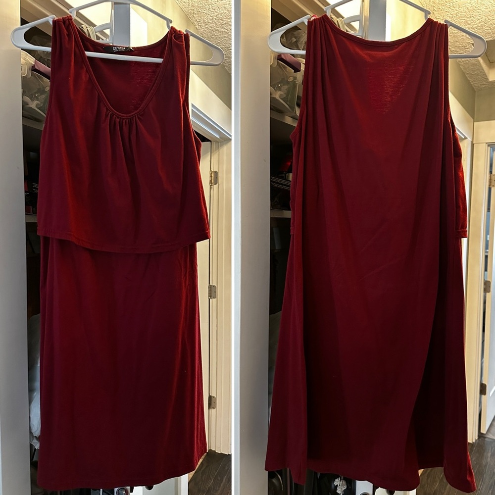 Dark Red Sleeveless Nursing Dress